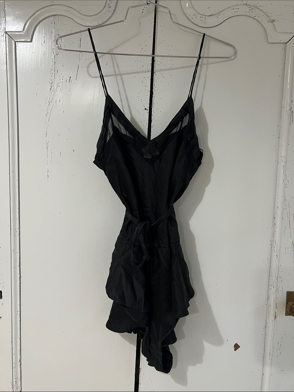 Vintage Victoria Secret 100% Silk Black Teddy / Lingerie Lace with Burn Out, M